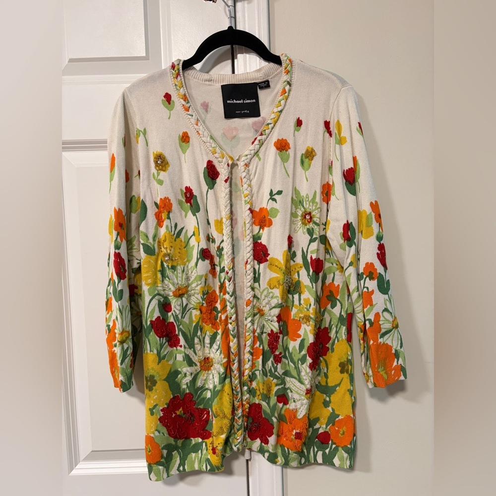 Michael Simon Beaded Floral Sweater